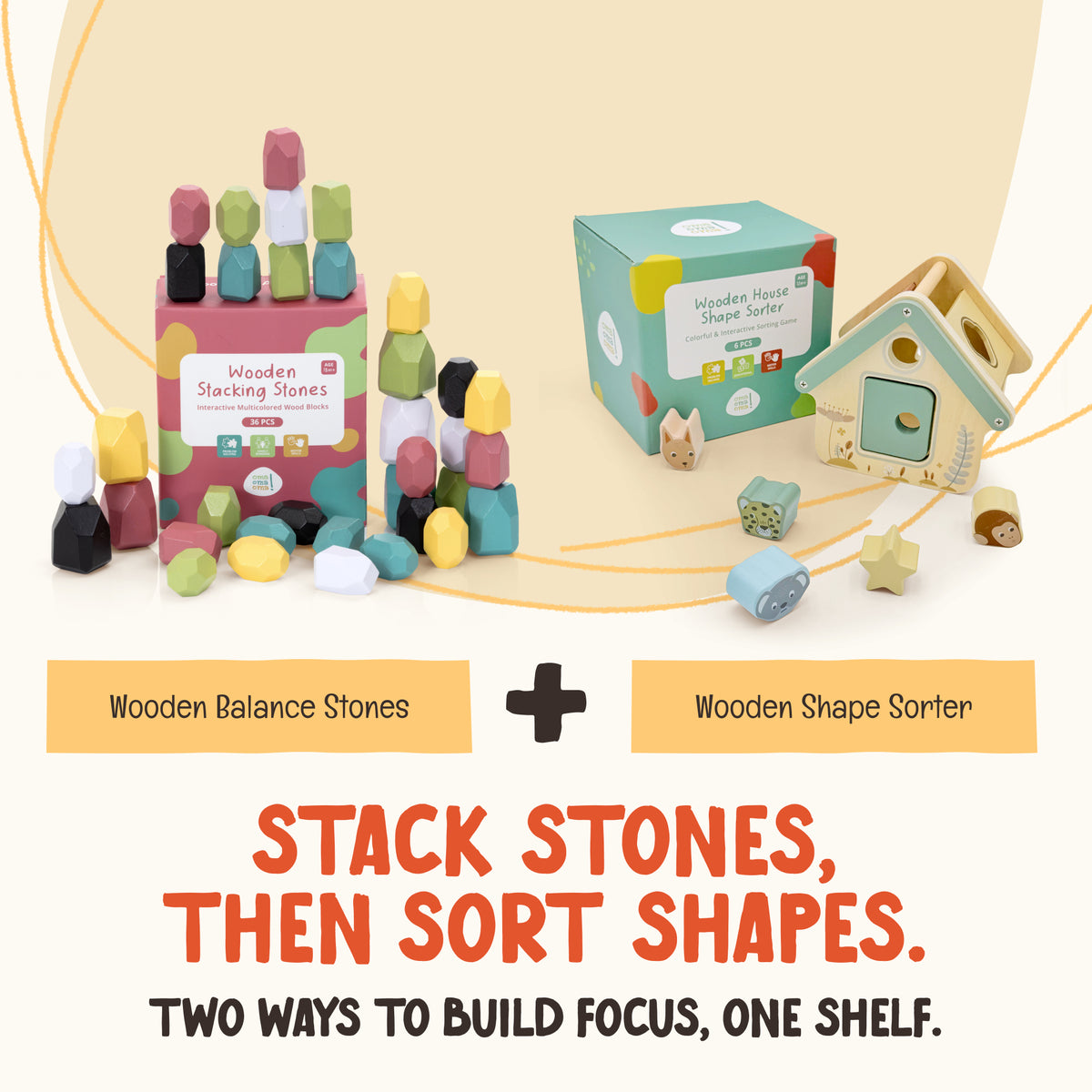 OmaOmaOma wooden balance stones with the house shape sopter set for open-ended  Montessori learning