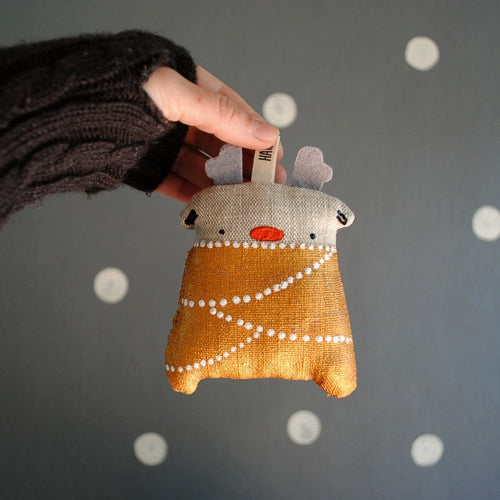 Hand Painted Linen Reindeer Ornament