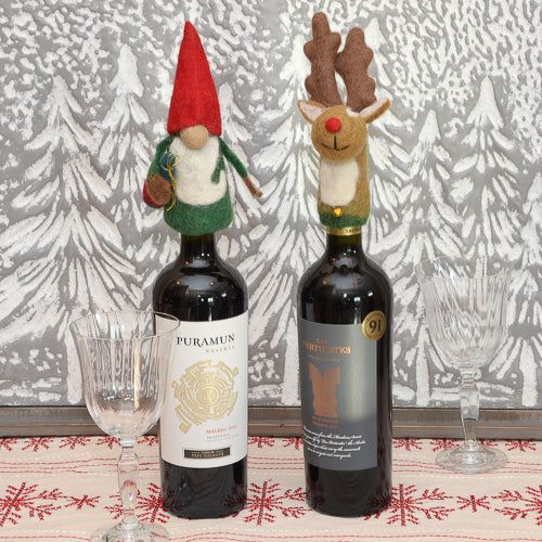 Bottle-Topper Wool Reindeer - Handmade + Fairtrade