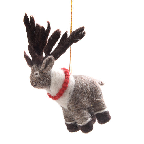 Reindeer Felted Wool Ornament - Handcrafted + Fair Trade