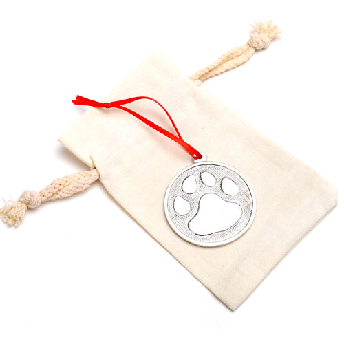 Handmade Rescue Dog Paw Pewter Christmas Ornament