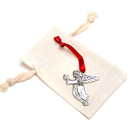 Angel with Heart Pewter Christmas Ornament