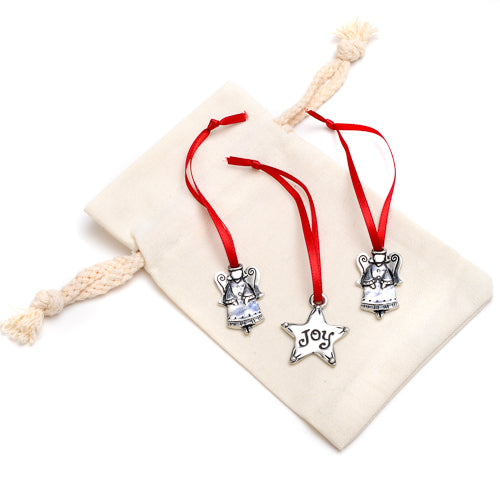 Joy Mini Pewter Christmas Ornament Set