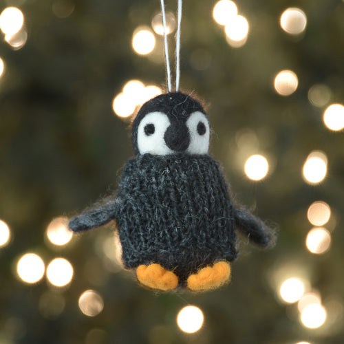 Felted Wool Sweater Penguin Ornament Handcrafted Fair Trade