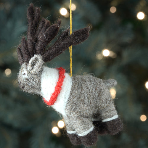 Reindeer Felted Wool Ornament - Handcrafted + Fair Trade