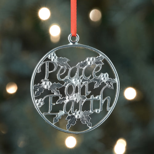 Handmade Peace on Earth Pewter Christmas Ornament