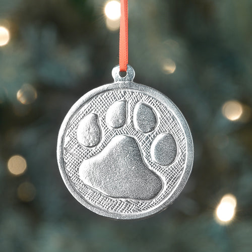 Handmade Rescue Dog Paw Pewter Christmas Ornament