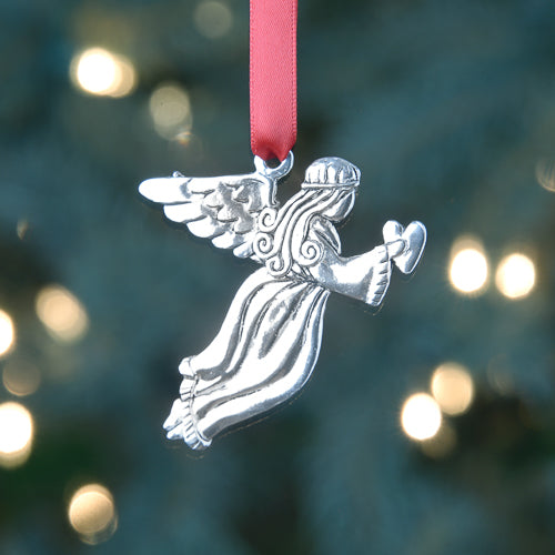 Angel with Heart Pewter Christmas Ornament