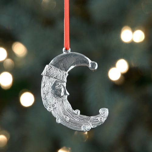 Handmade Santa Moon Pewter Christmas Ornament