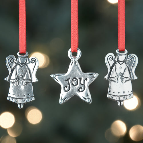 Joy Mini Pewter Christmas Ornament Set