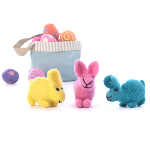 Peepers Bunny Set (3) - Felted Wool Ornaments - Handcrafted + Fair Trade