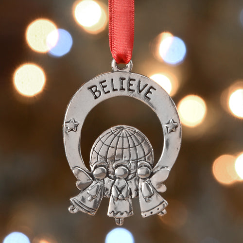 Pewter 3 Angels Believe Global Giving Ornament