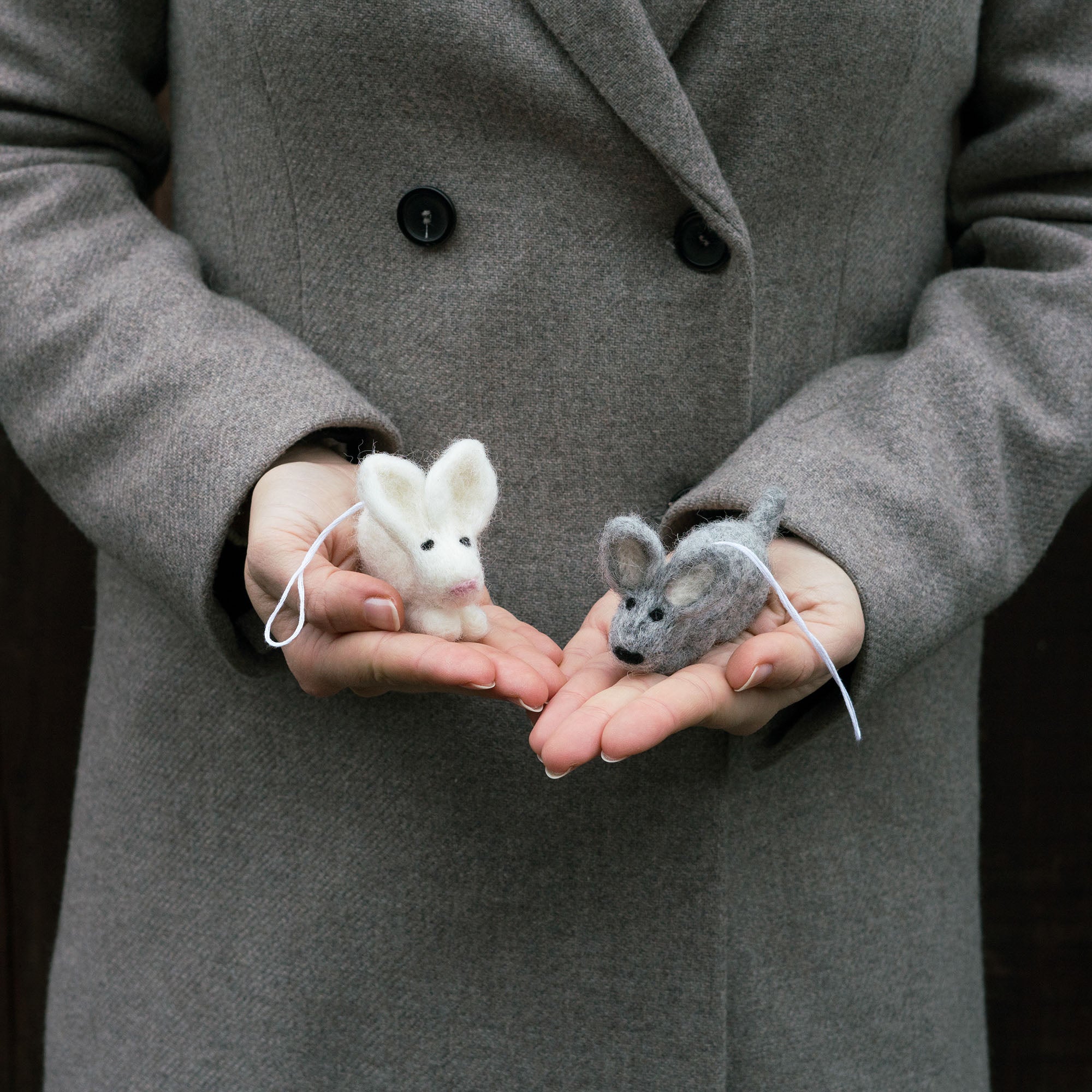 Bunny Twins Elley and Eli Felted Wool Ornaments - Handcrafted + Fair Trade